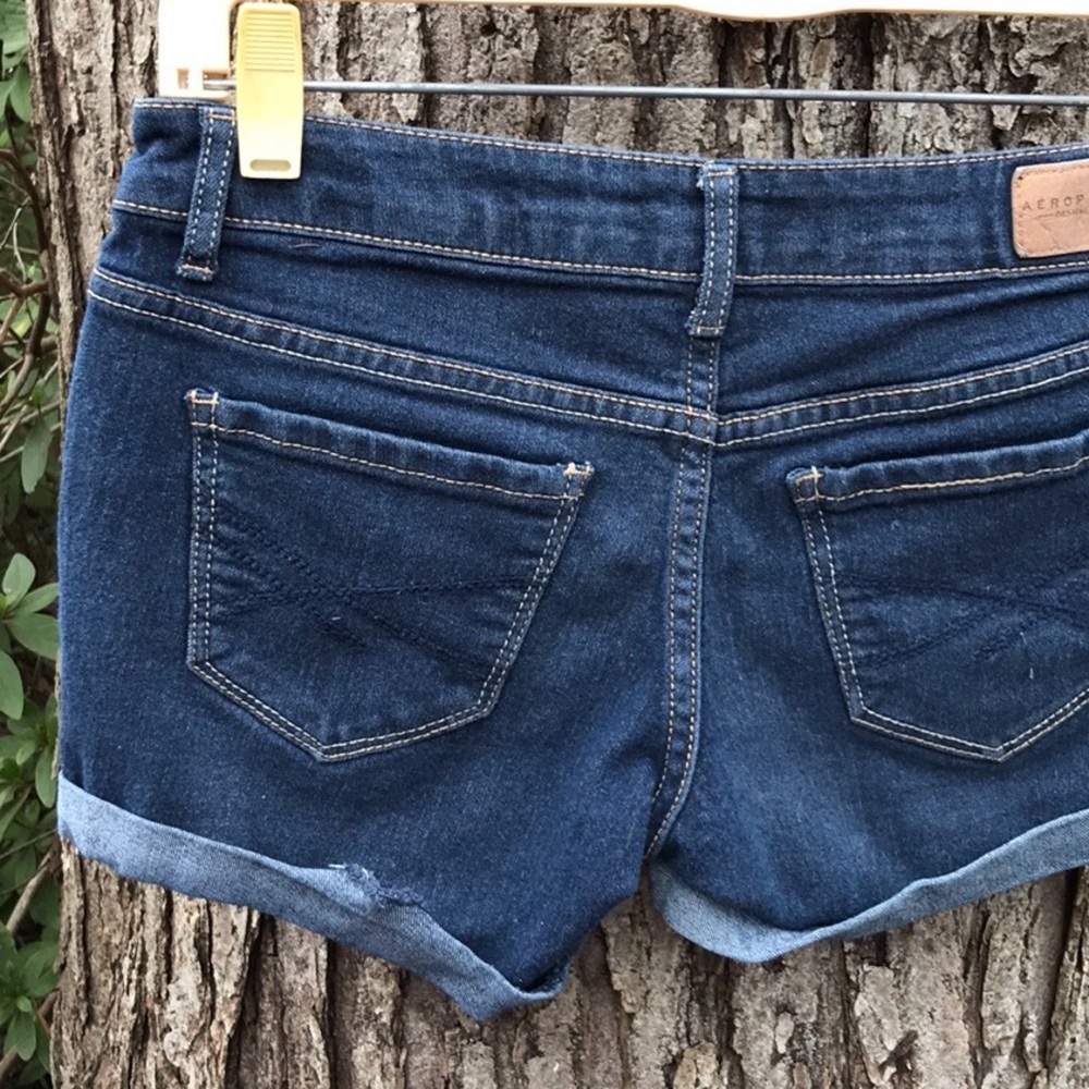 Aeropostale MIDI Dark Blue Denim Jean Short Shorts Folded Sewn Cuffed 00